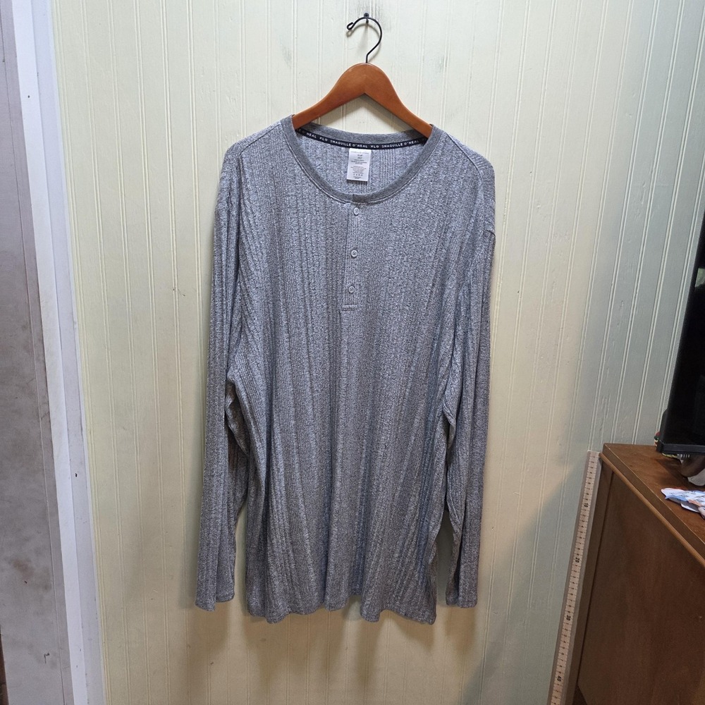 Shaquille‎ O'Neal Shirt Mens 2XLT Gray Long Sleeve Henley Knit Big Tall Tee